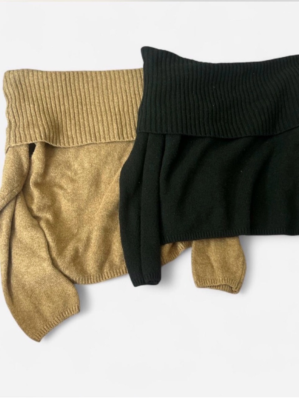 Off-Shoulder Knit Sweater - Black and Light Brown